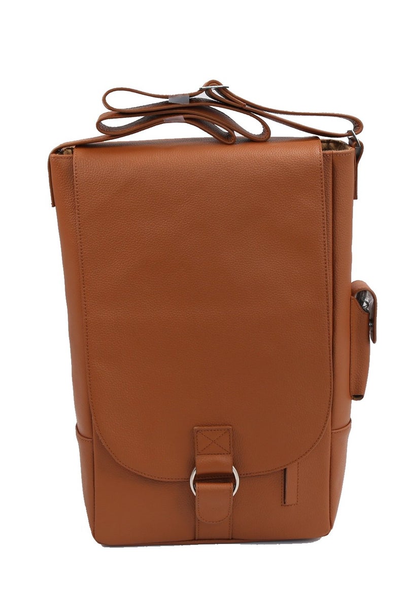 Primeware Vino2 Two Bottles Saddle Leather Wine Tote Messenger Carrier (Brown) - Image 1